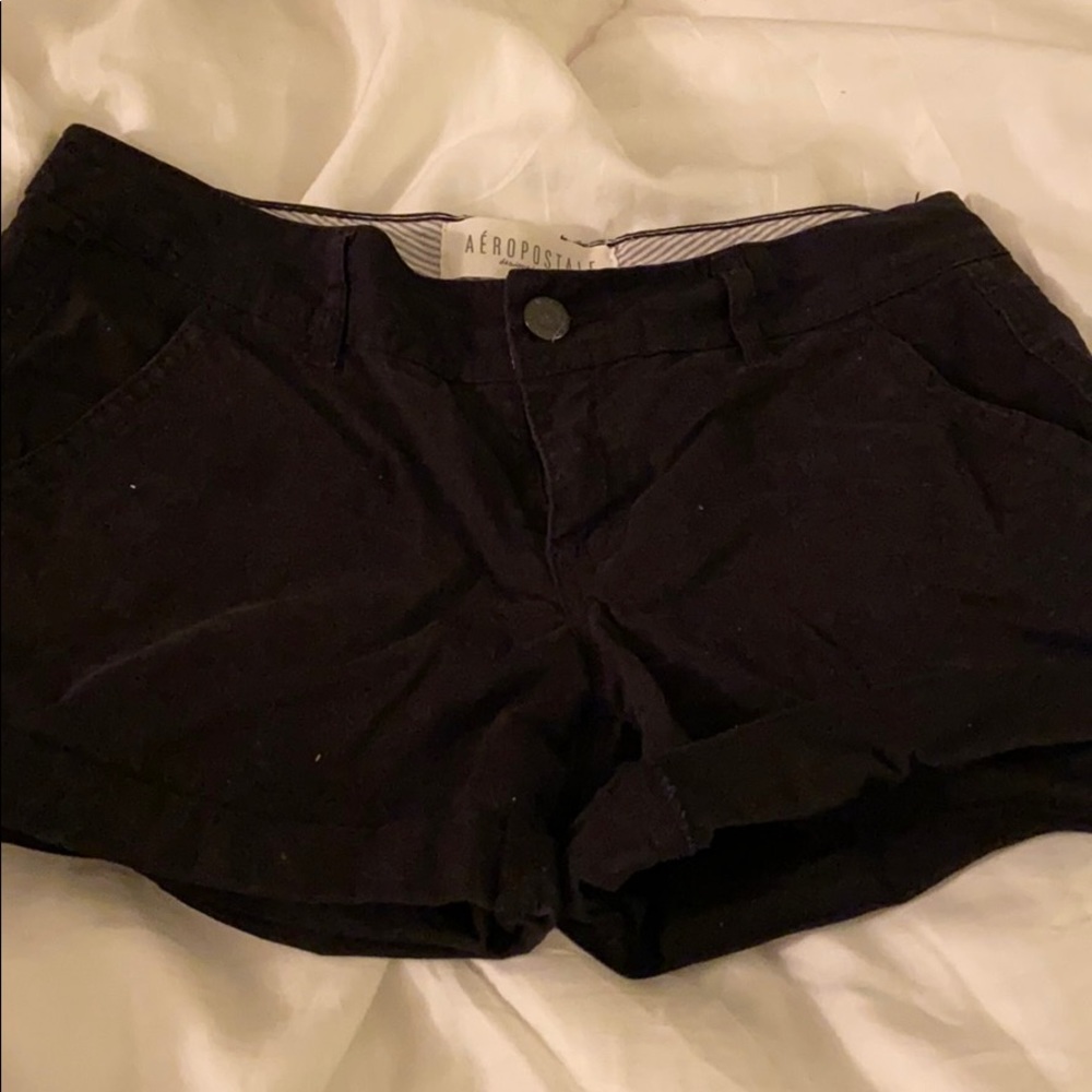 Black midi twill shorts
